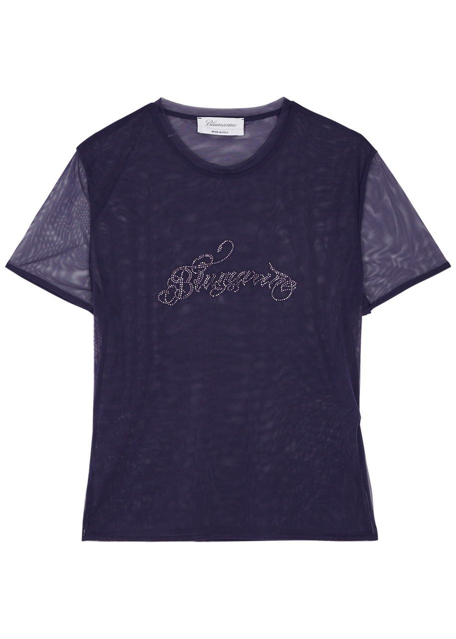 Blumarine パール Tシャツ BLUMARINE Logo-embellished mesh top | Harvey Nichols