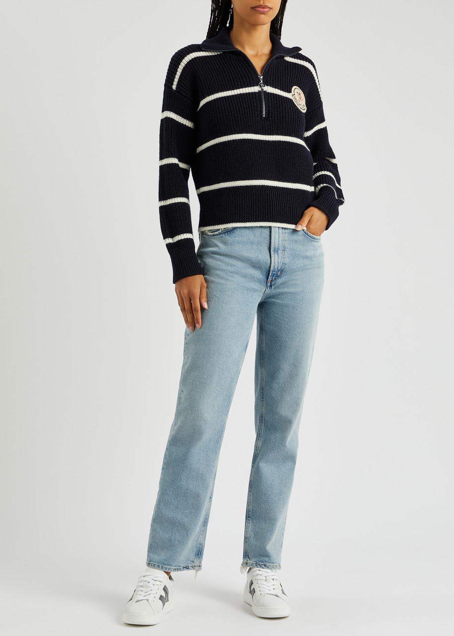 MONCLER Striped half-zip wool jumper | Harvey Nichols