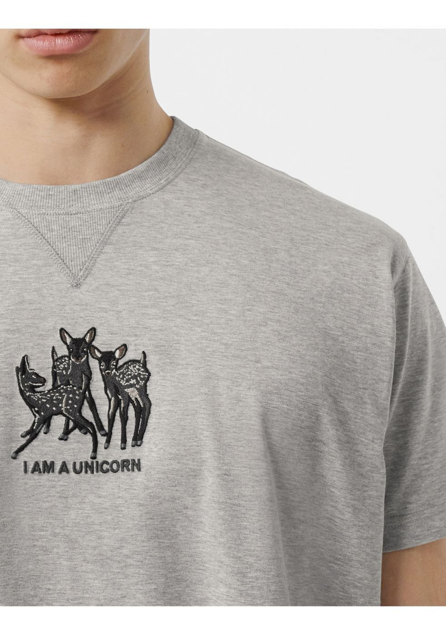 ★Burberry★ Deer Embroidered Short Sleeve T-Shirt Gray 8044 BURBERRY Embroidered deer cotton oversized t-shirt | Harvey