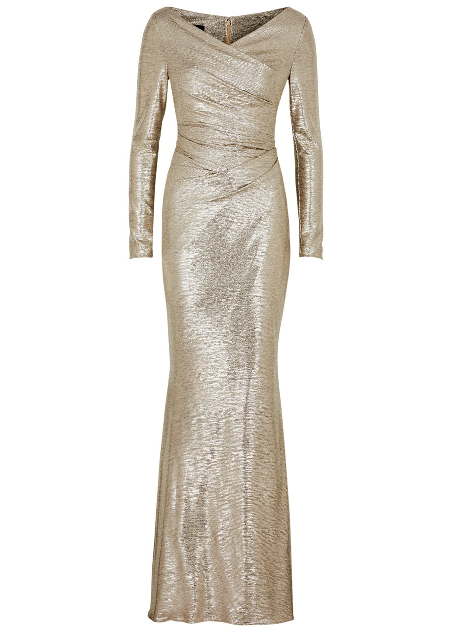 TALBOT RUNHOF Metallic ruched wrap-effect gown | Harvey Nichols