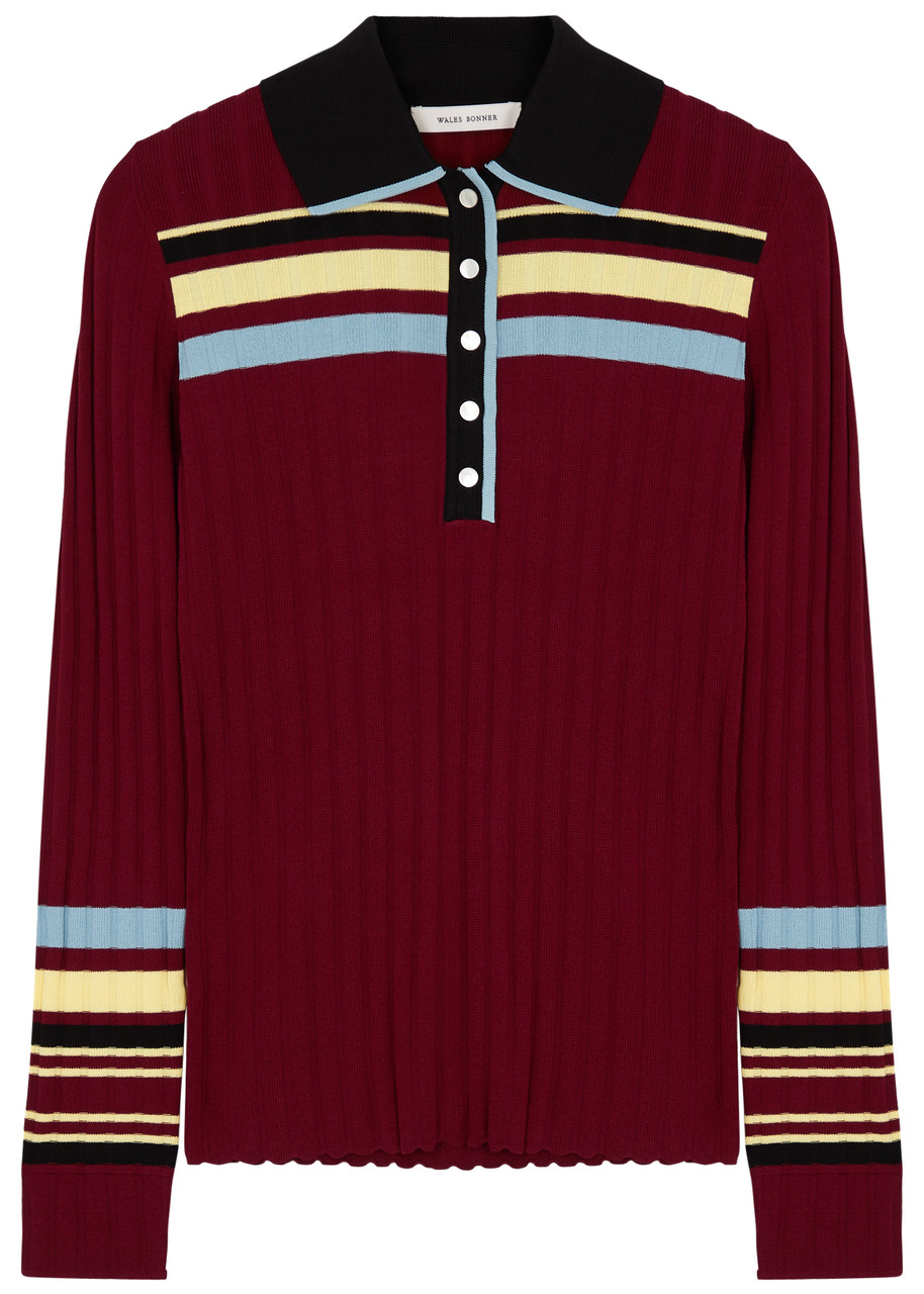 トップス Wales Bonner Roots polo shirt sweater M Wales Bonner Navy Roots Knitted Polo Shirt | Harrods US