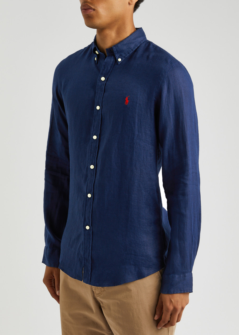 POLO RALPH LAUREN Logo-embroidered linen shirt | Harvey Nichols