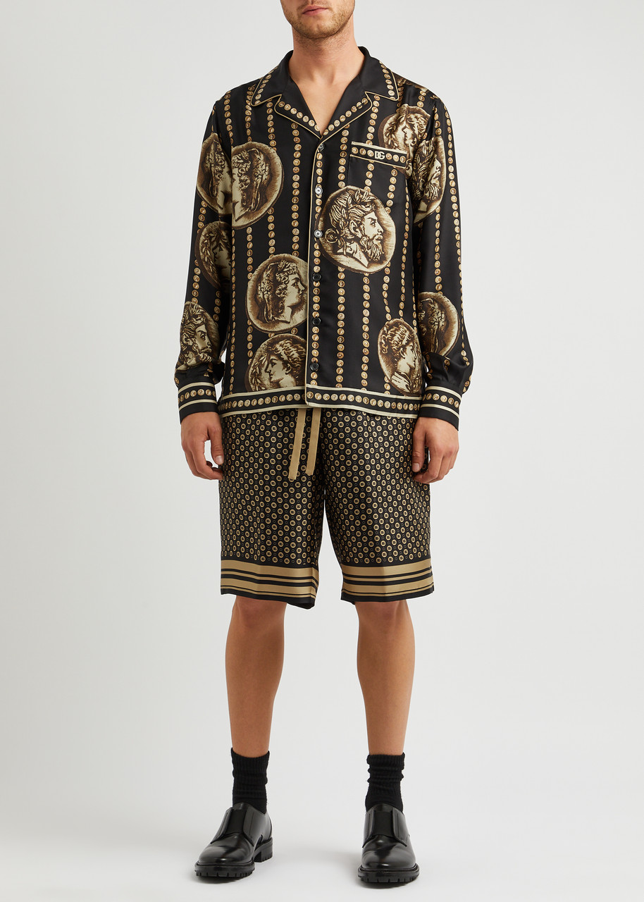 Dolce & Gabbana Men's Silk Shorts with Coin Print