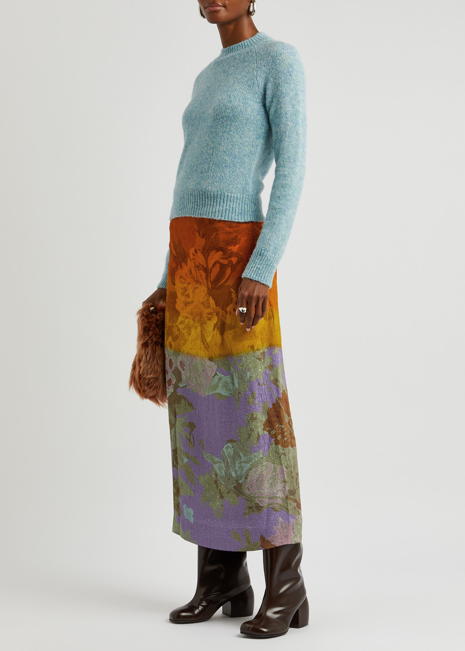 DRIES VAN NOTEN Floral-print cloqué midi skirt | Harvey Nichols