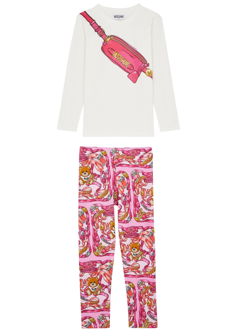 Moschino Toddler Girls Hearts Leggings Set - Cream Pink.