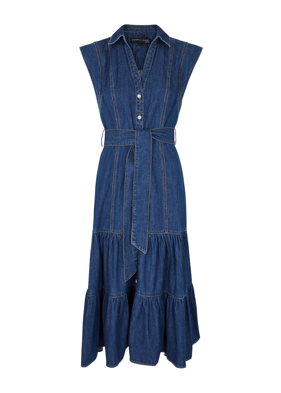 VERONICA BEARD Arnetta belted denim midi dress | Harvey Nichols