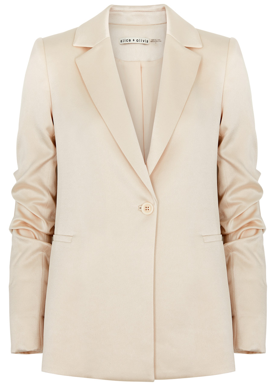 Single-breasted satin blazer, beige