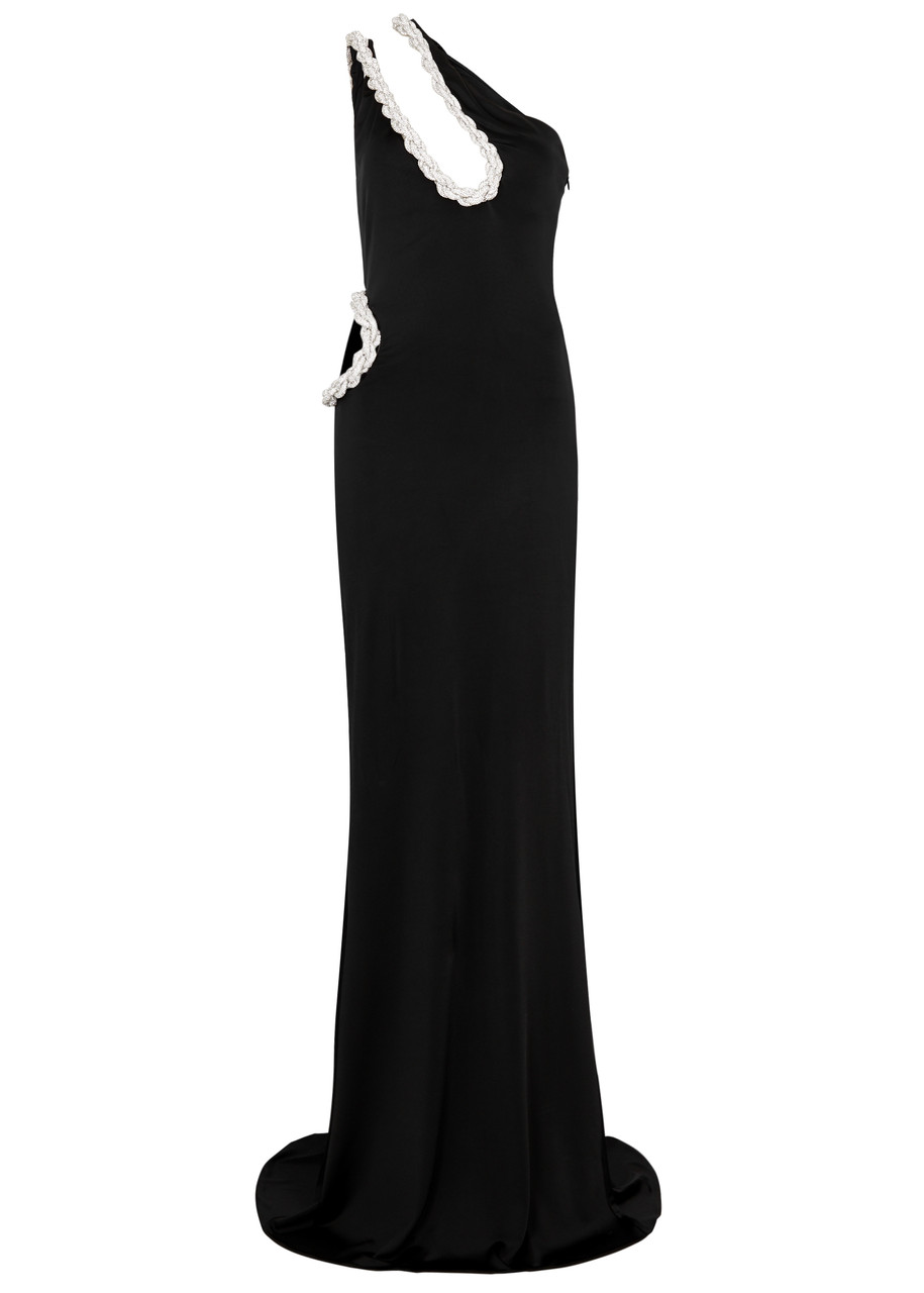 stella mccartney cut out dress 70999 auth STELLA MCCARTNEY black cotton 2016 ASYMMETRIC CUT-OUT MAXI Dress S