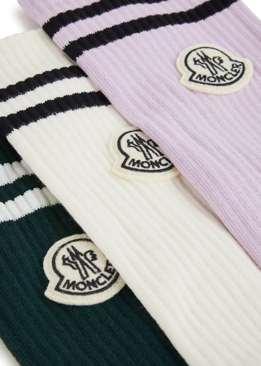 MONCLER Logo cotton-blend socks - set of three | Harvey Nichols