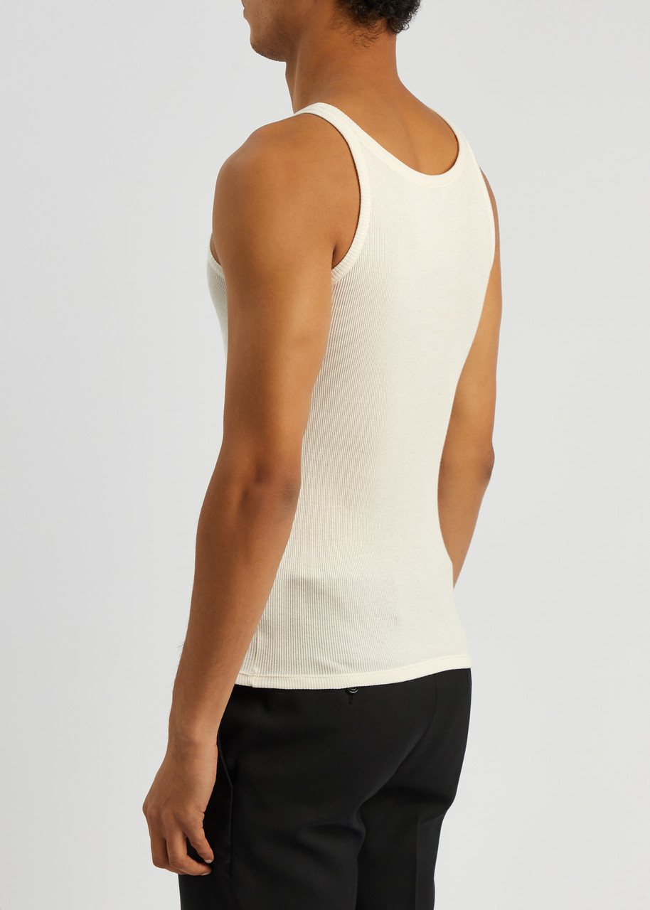 SAINT LAURENT Logo-embroidered ribbed cotton tank | Harvey Nichols