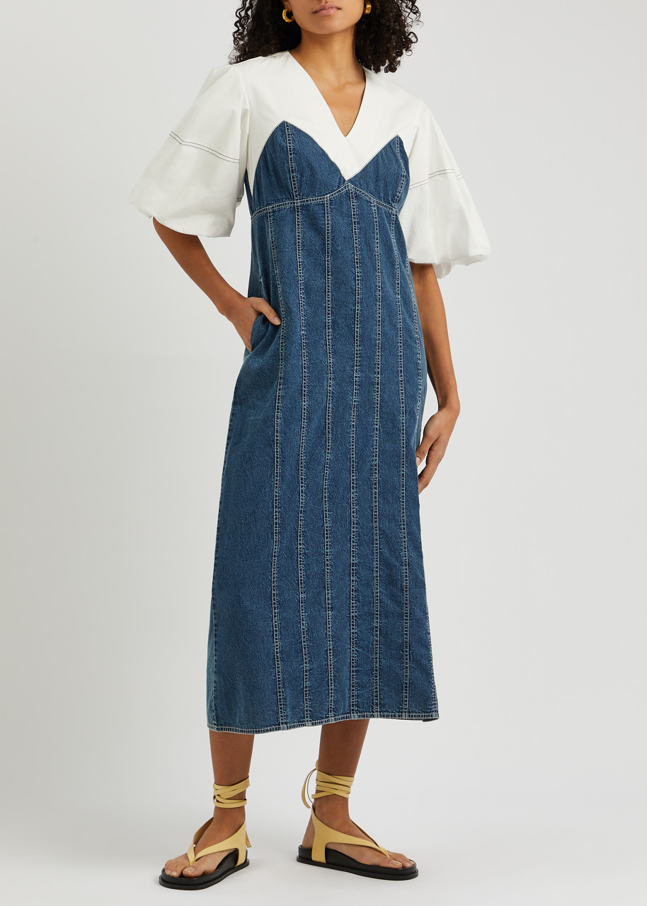 LOVEBIRDS Panelled cotton and denim midi dress | Harvey Nichols