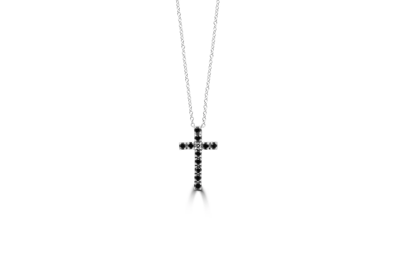 Black Spinel Rhodium Over Sterling Silver Cross Pendant With Chain 0.73ctw  - ISH009 | JTV.com