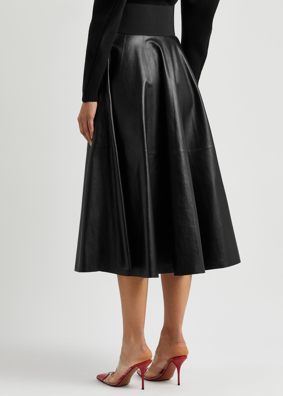 ALAÏA Belted leather midi skirt | Harvey Nichols