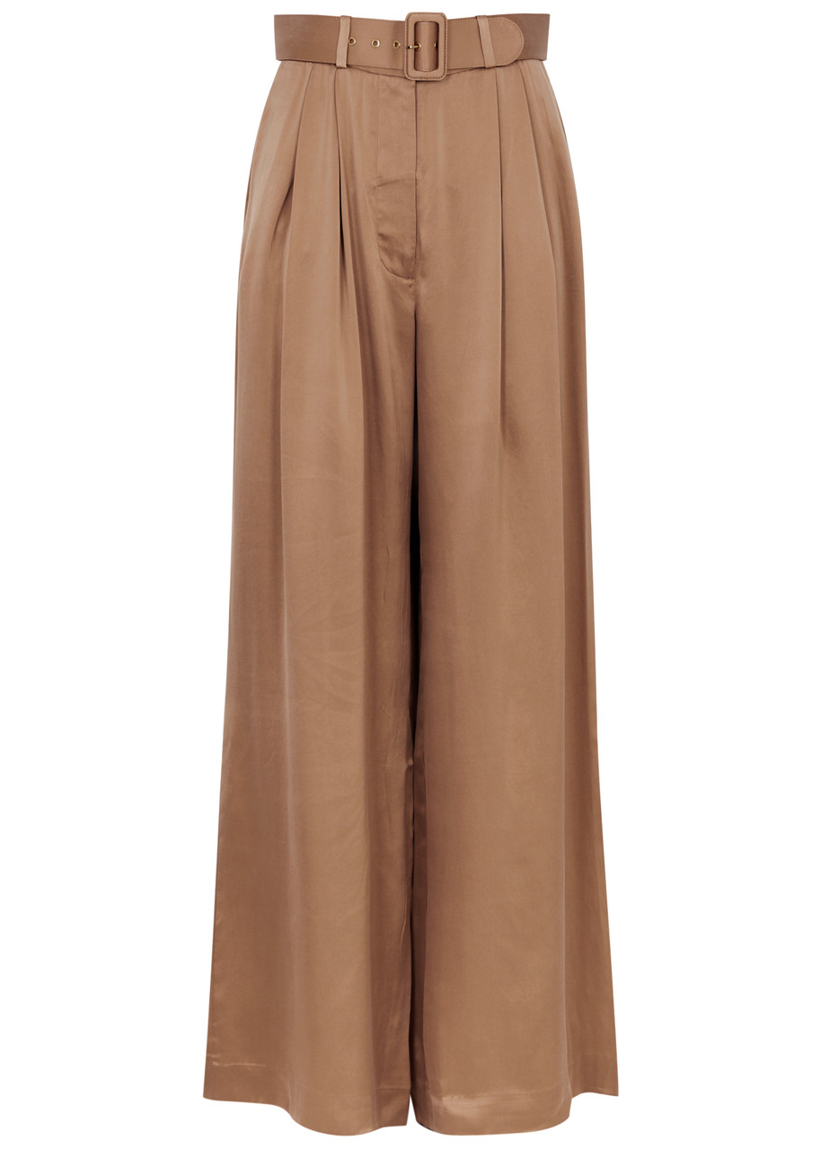 ZIMMERMANN Tuck wide-leg silk-satin trousers | Harvey Nichols