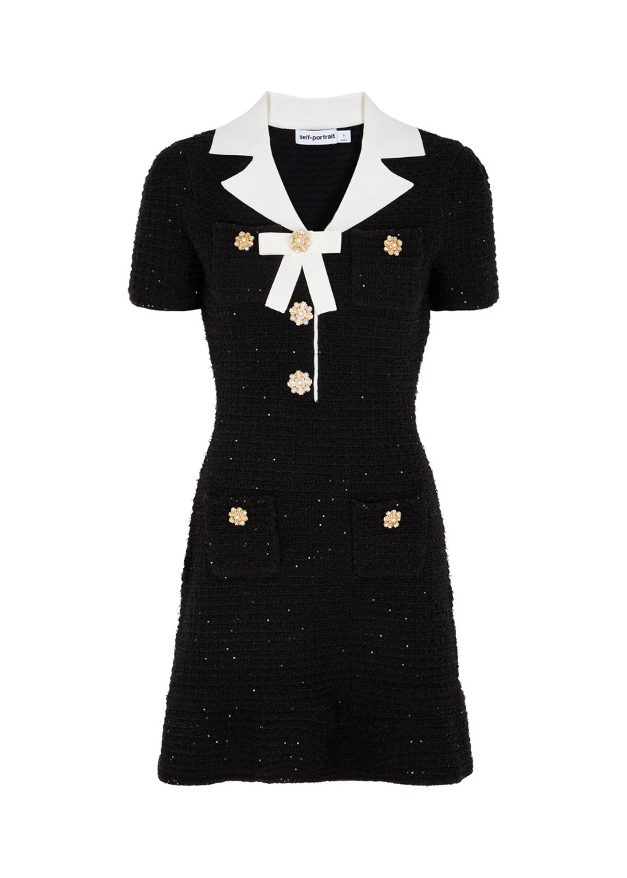 SELF-PORTRAIT Sequin-embellished waffle-knit mini dress | Harvey Nichols