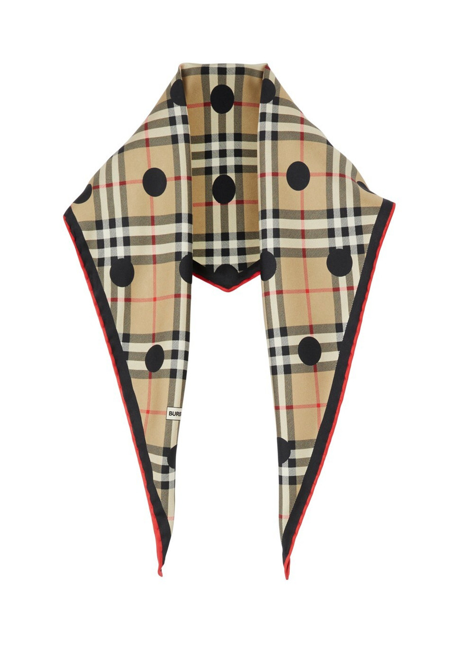 BURBERRY Polka dot check print silk diamond-shaped scarf Harvey