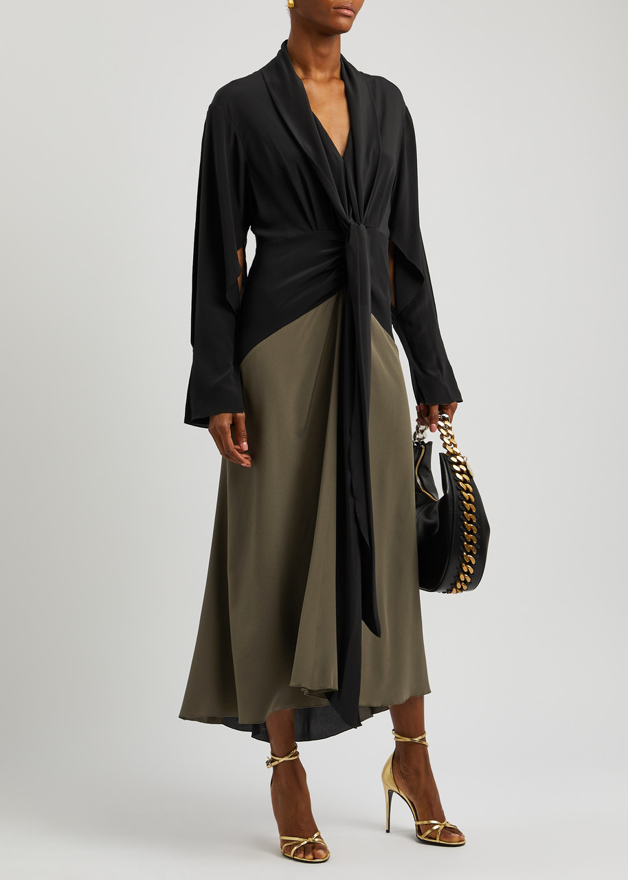 VICTORIA BECKHAM Colourblocked silk-satin midi dress | Harvey Nichols