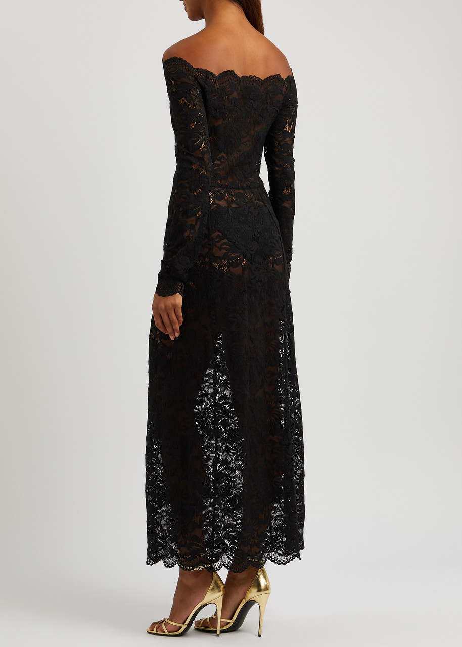 RABANNE Off-the-shoulder lace maxi dress | Harvey Nichols