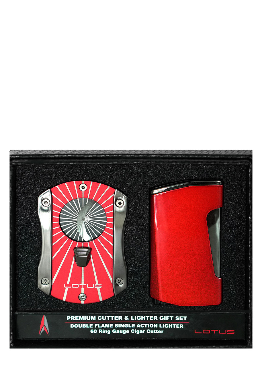 LOTUS Chroma Cigar Cutter & Lighter Gift Set, Red Harvey Nichols