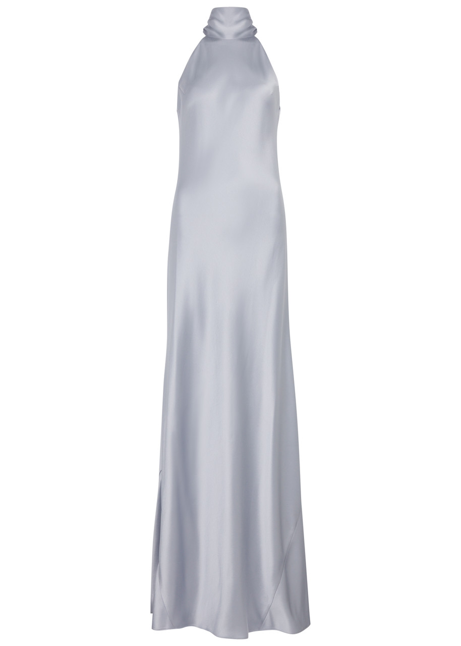 GALVAN Sienna halterneck satin maxi dress | Harvey Nichols