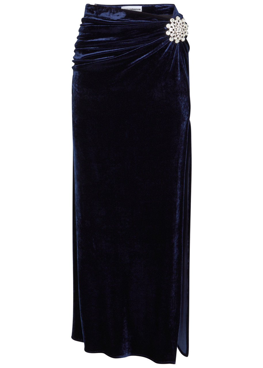 RABANNE Crystal-embellished velvet maxi skirt | Harvey Nichols