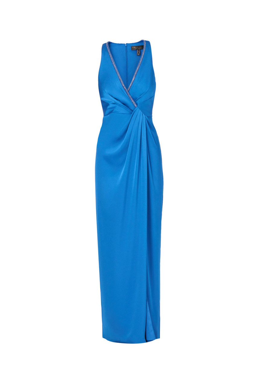 AIDAN MATTOX X ADRIANNA PAPELL V-neck halter draped gown