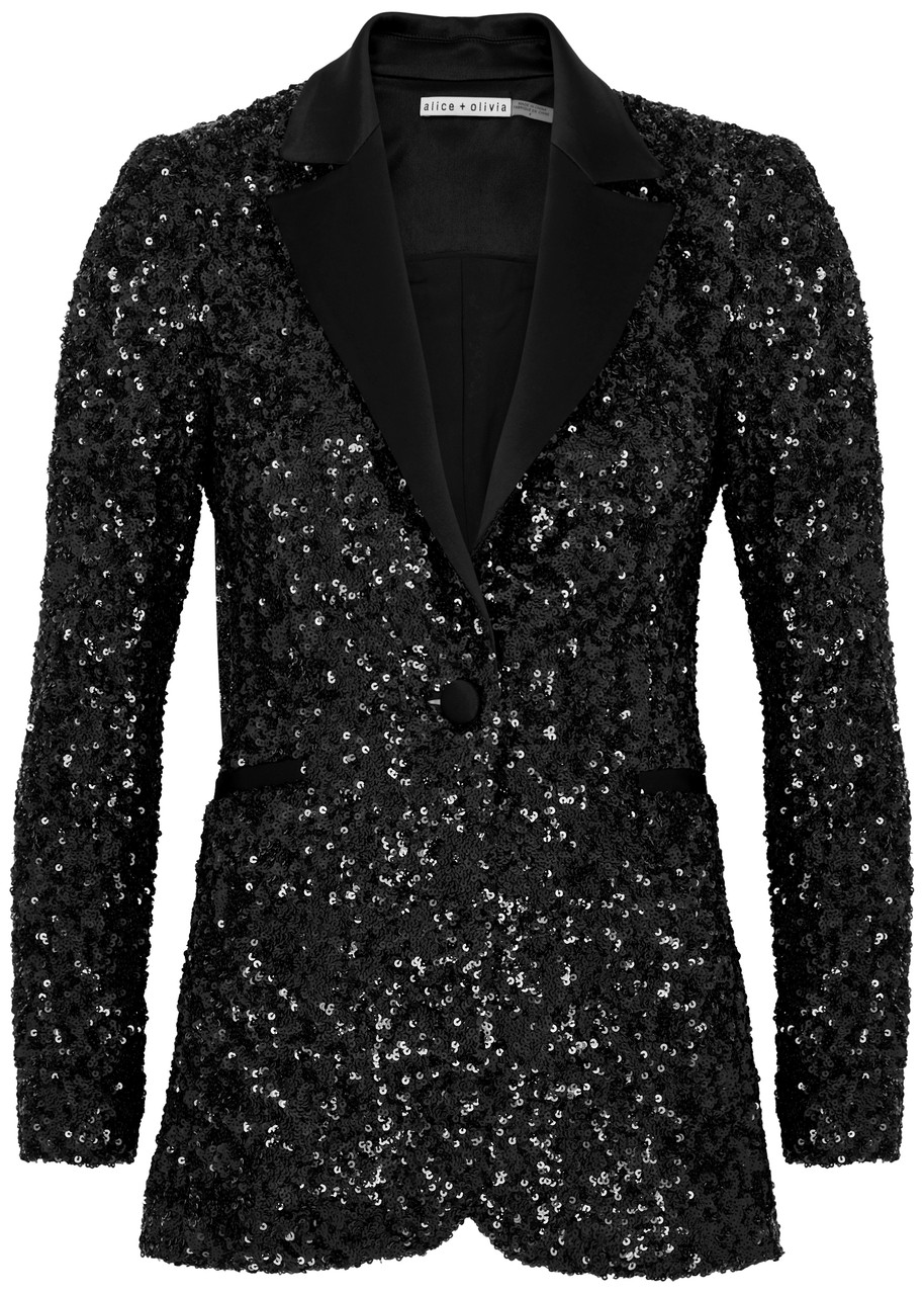 Emely Black Beaded Sequin Diamond Blazer Set