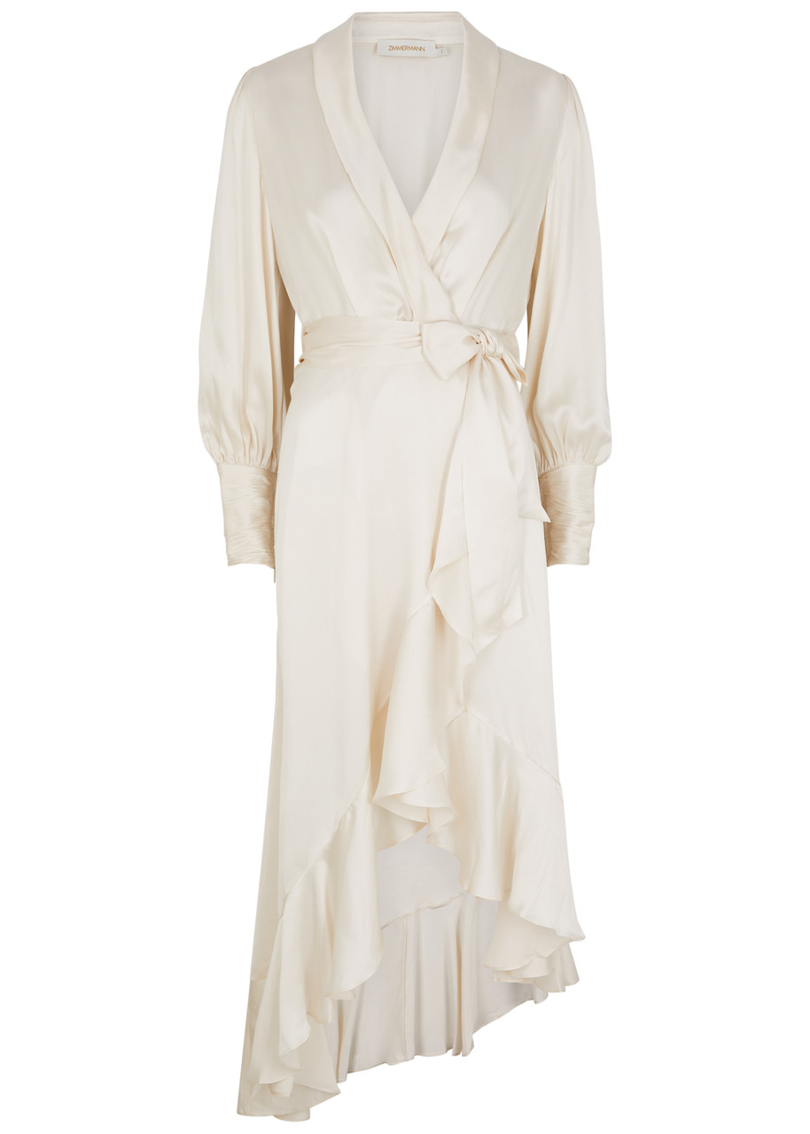 ZIMMERMANN Ruffled silk-satin midi wrap dress | Harvey Nichols