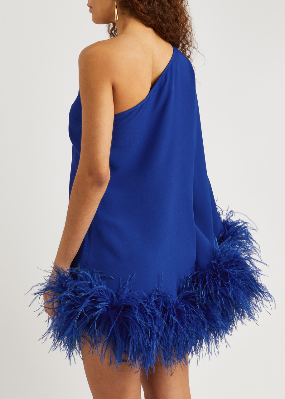 TALLER MARMO Piccolo Ubud one-shoulder feather-trimmed mini dress ...