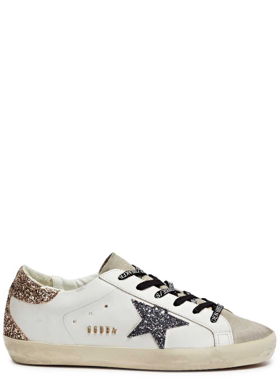 GOLDEN GOOSE Super-Star glittered leather sneakers Harvey Nichols