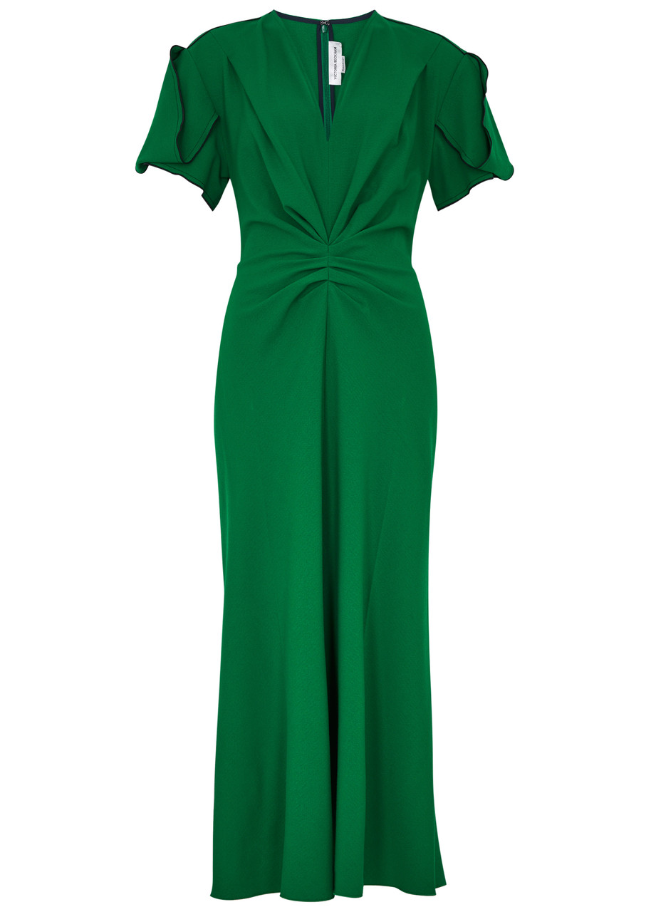 VICTORIA BECKHAM Ruched wool-blend midi dress | Harvey Nichols