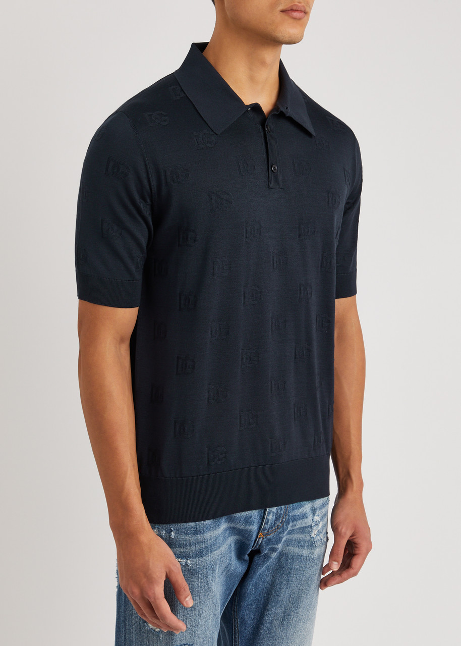 DOLCE & GABBANA Logo-jacquard knitted silk polo shirt | Harvey Nichols