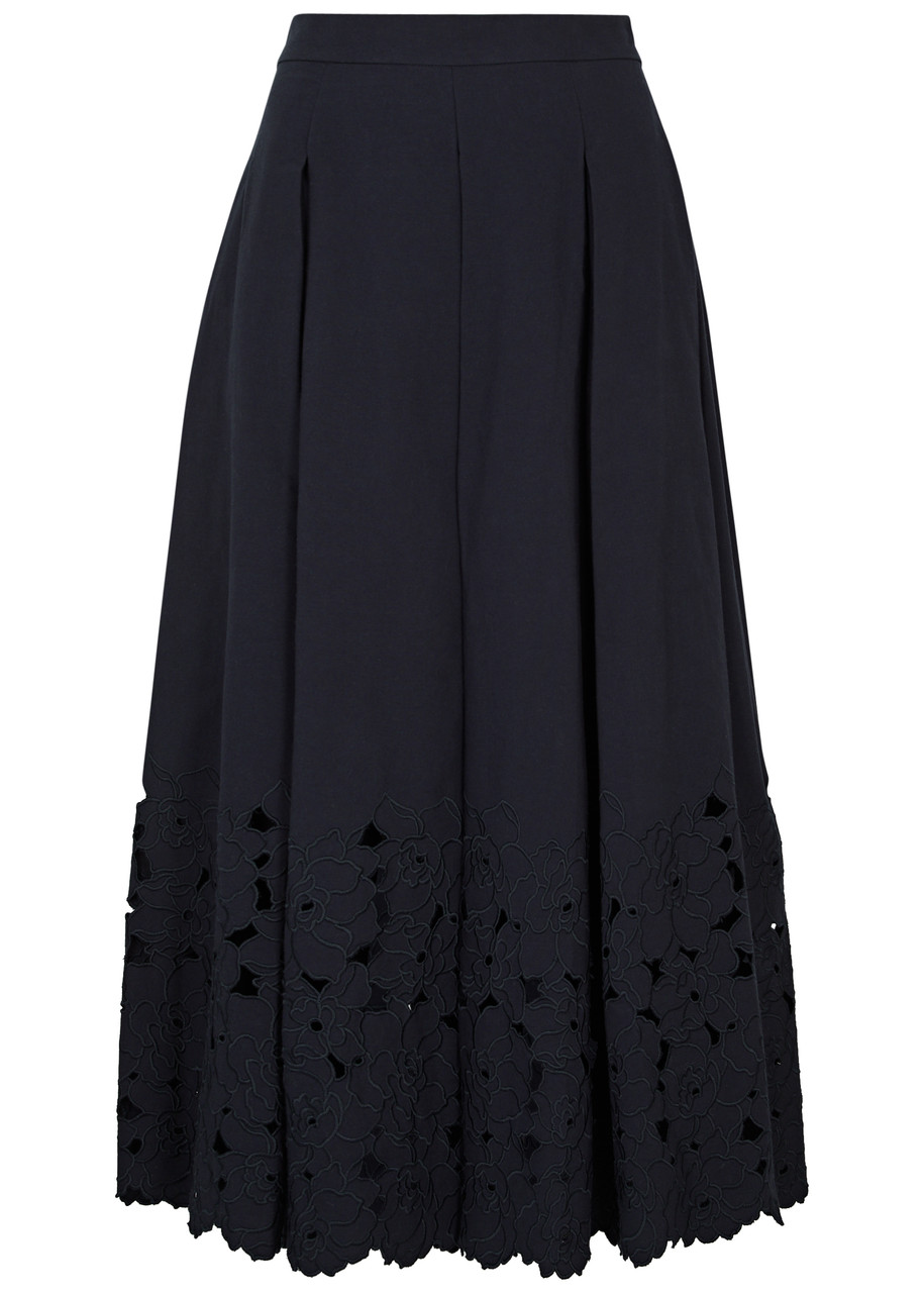 Erdem - Lacey floral denim midi skirt Erdem