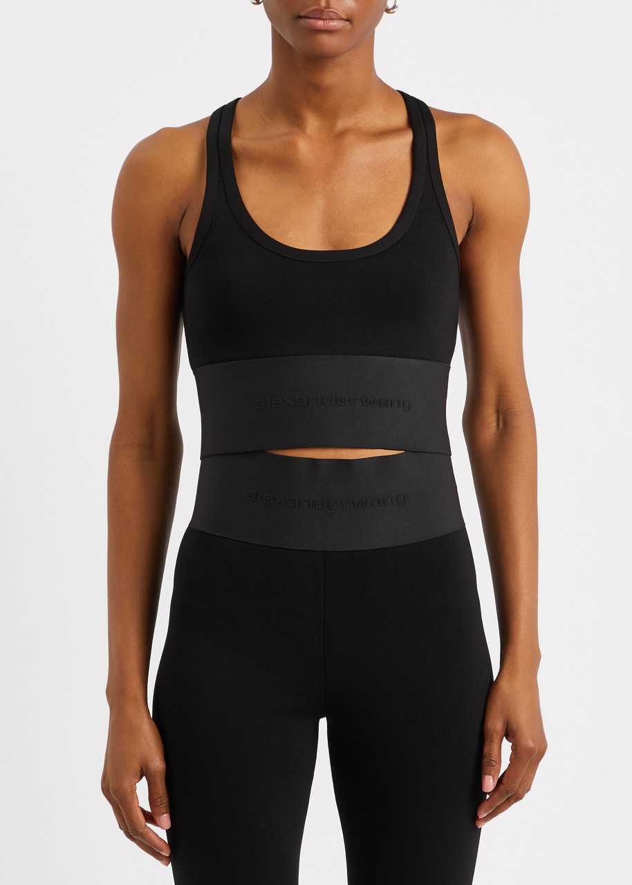 ALEXANDER WANG Logo ribbed-knit bra top