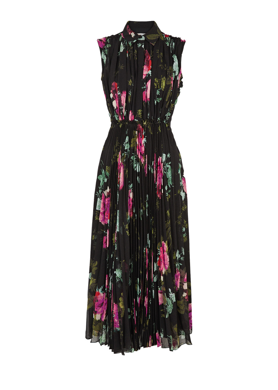 ERDEM Floral-print pleated chiffon midi dress | Harvey Nichols
