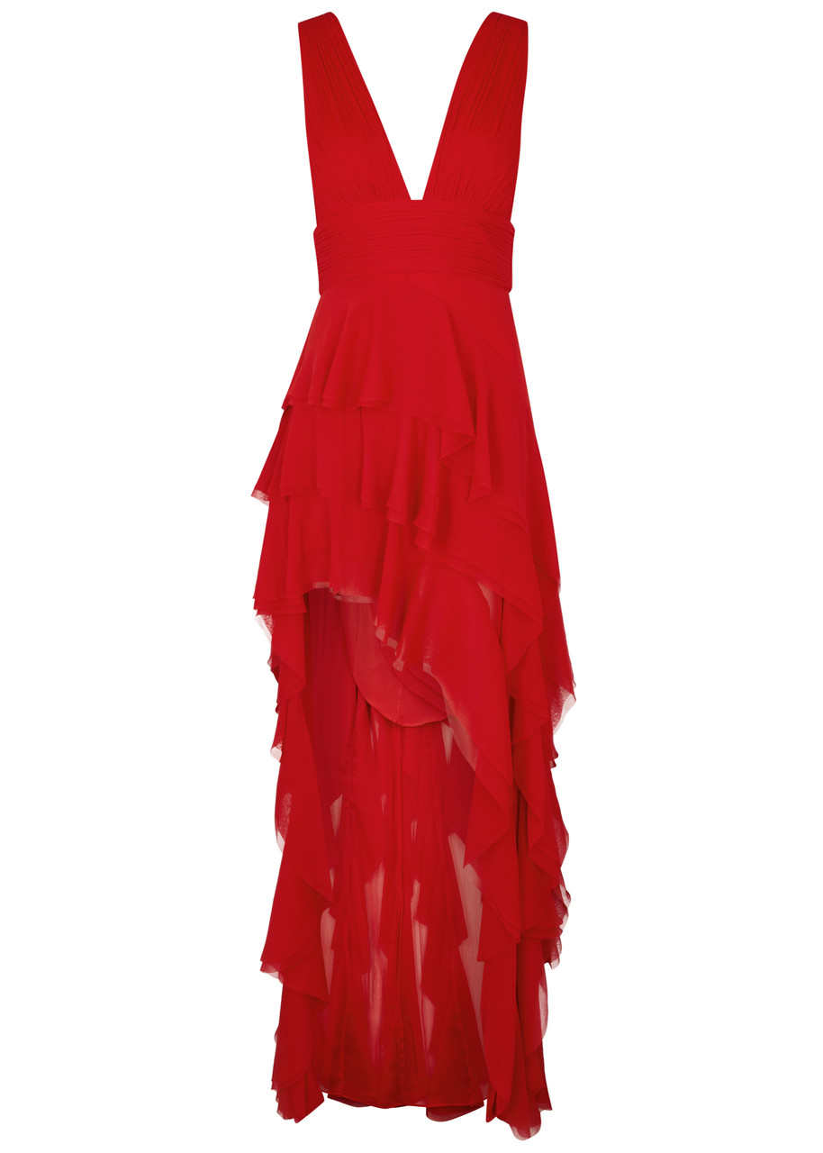 ALICE + OLIVIA Holly asymmetric ruffled chiffon maxi dress | Harvey Nichols