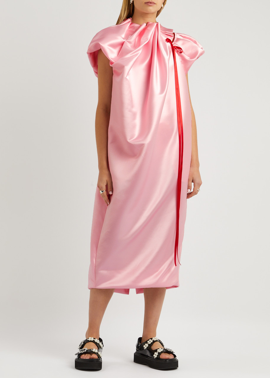 【Simone Rocha】リボンディテール サテンミディドレス ピンク SIMONE ROCHA Bow-embellished satin midi dress | Harvey Nichols