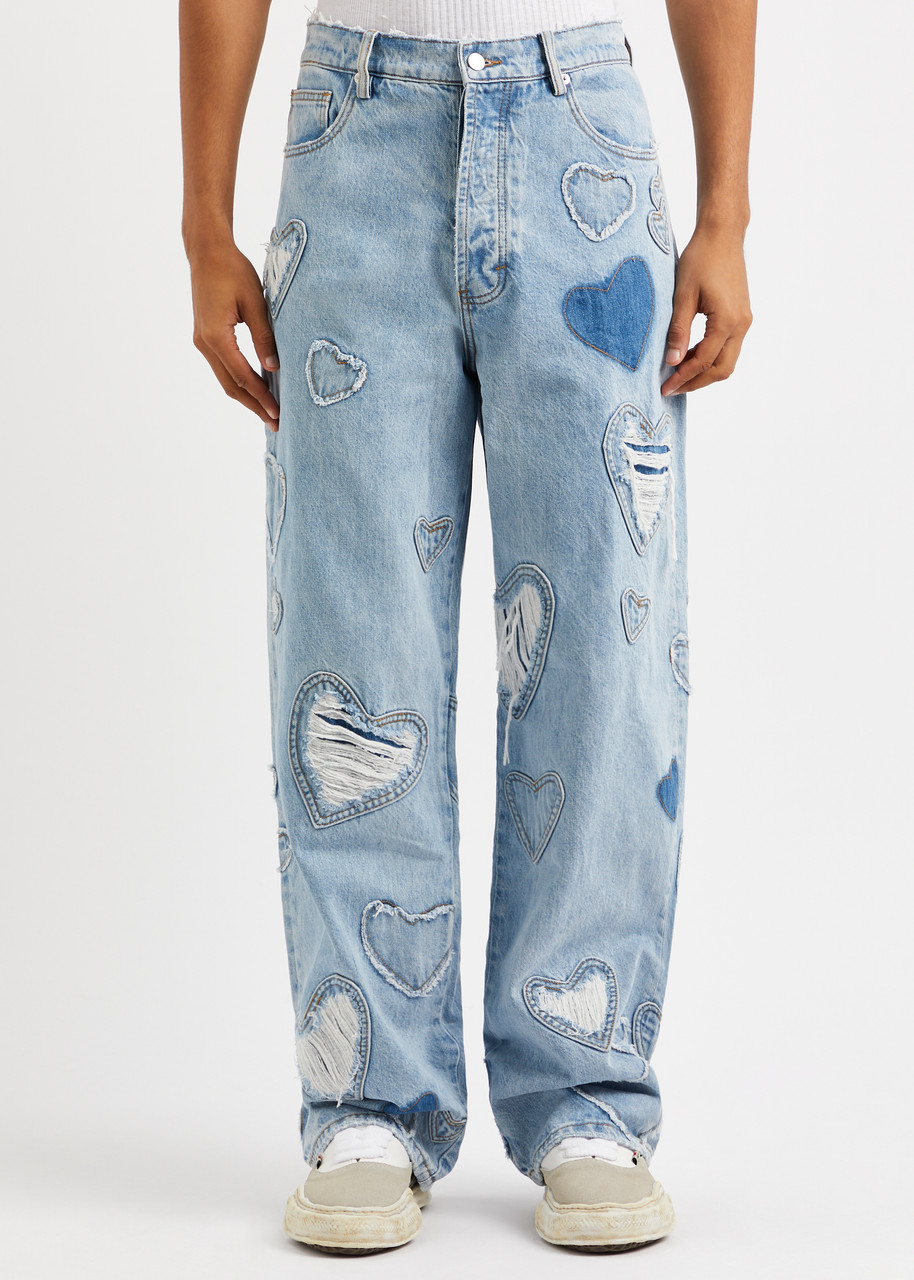 NAHMIAS Heart patchwork straight-leg jeans | Harvey Nichols