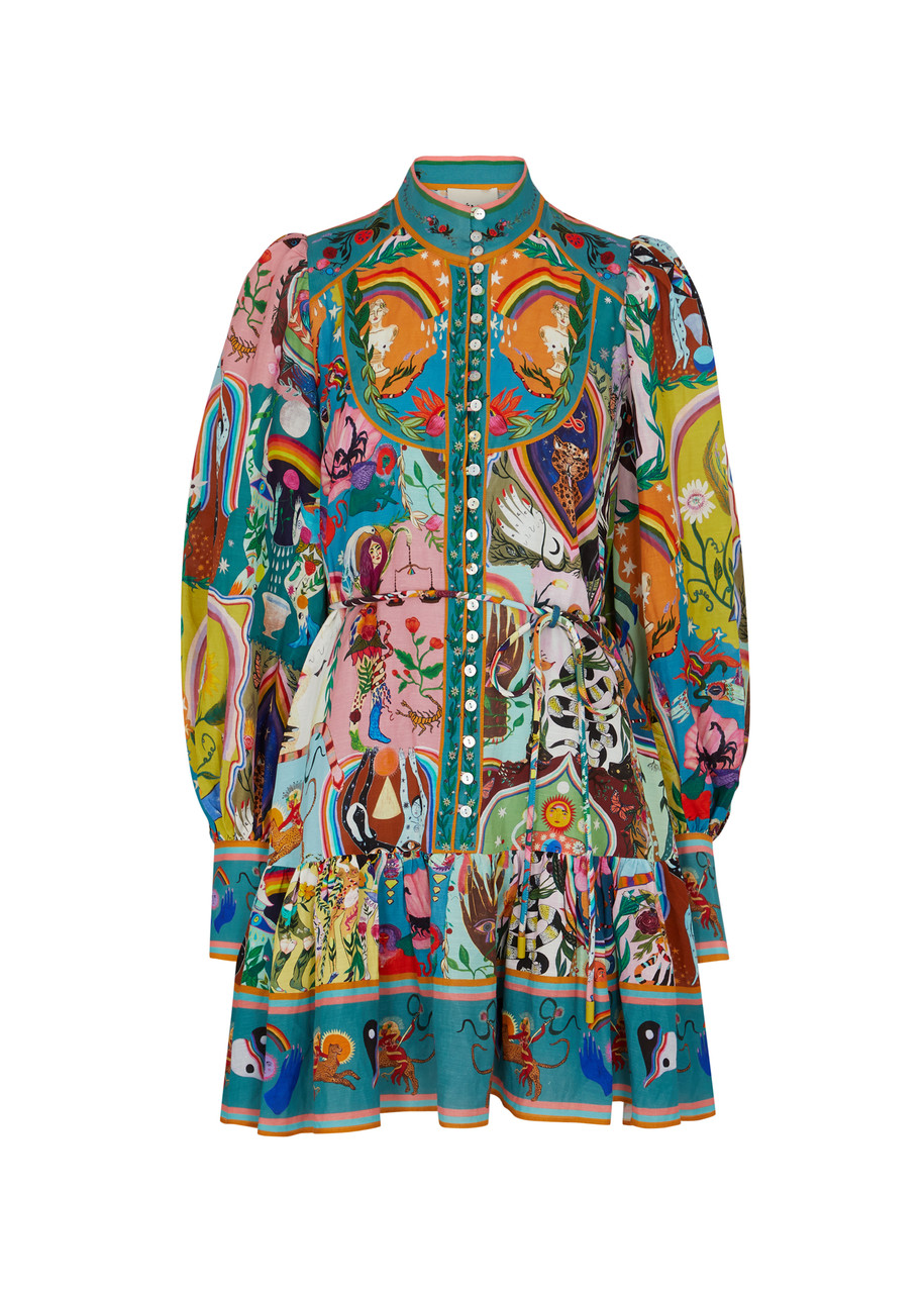 ALEMAIS Evergreen printed cotton mini dress | Harvey Nichols