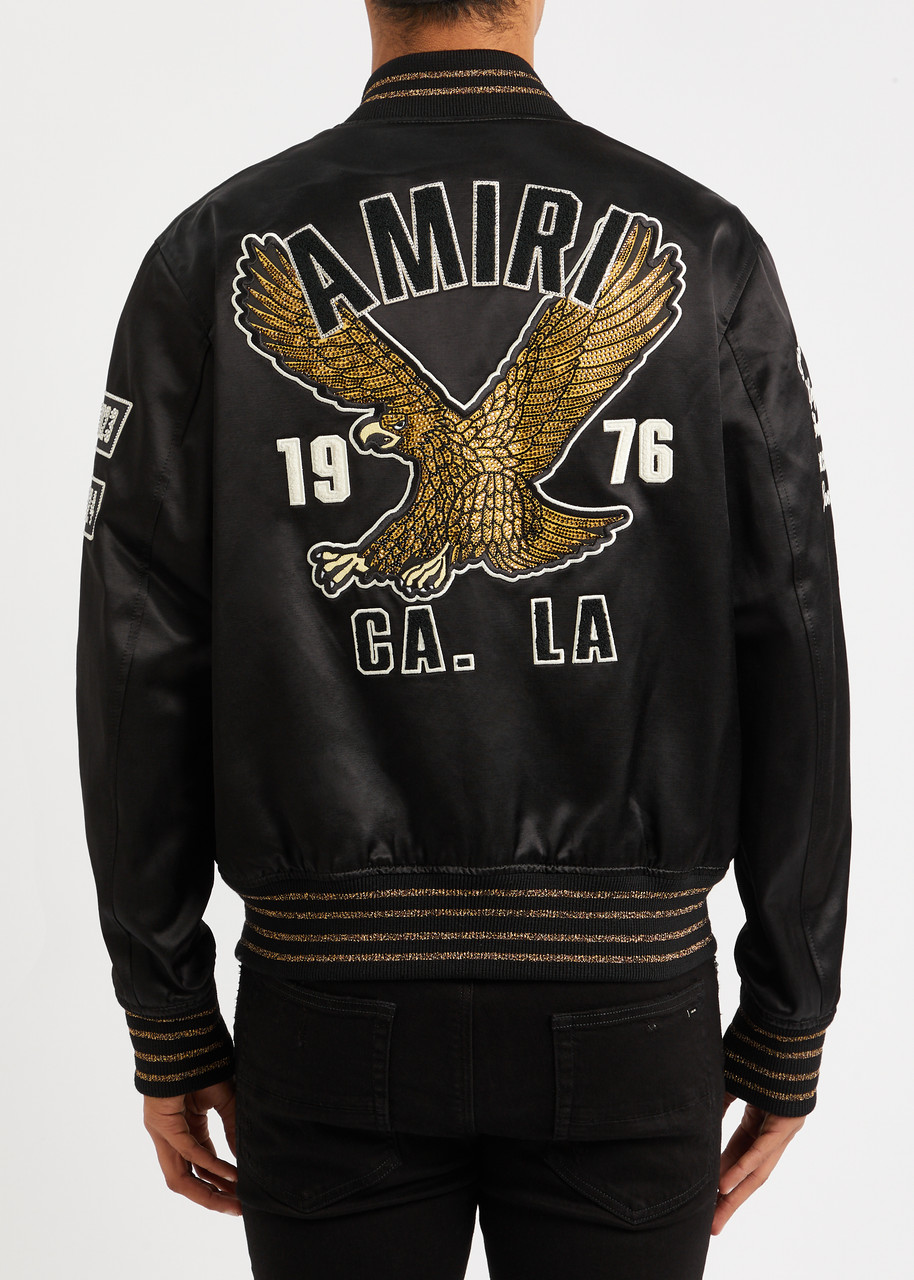 AMIRI Logo-embellished satin varsity jacket | Harvey Nichols
