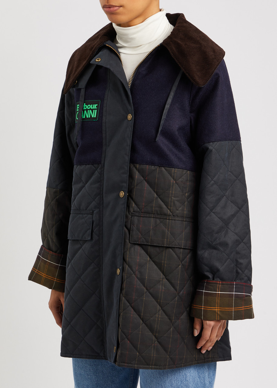 BARBOUR X Ganni Burghley panelled waxed jacket | Harvey Nichols