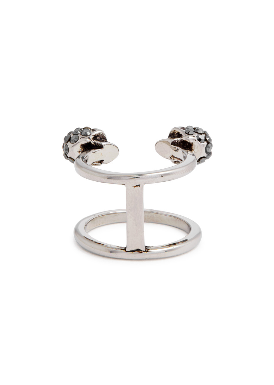 ALEXANDER MCQUEEN Twin Skull crystal-embellished ring | Harvey Nichols