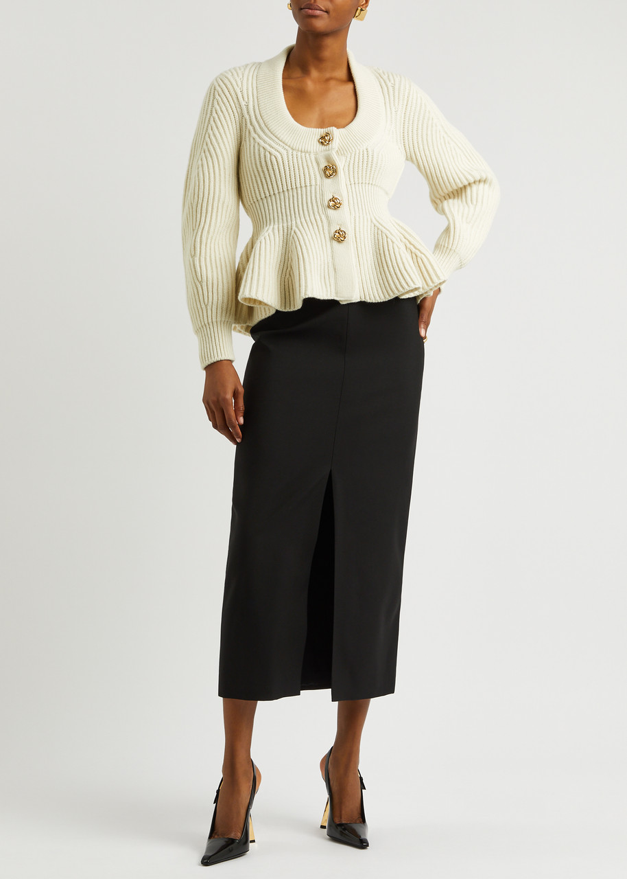 ALEXANDER MCQUEEN Ribbed peplum wool-blend cardigan | Harvey Nichols