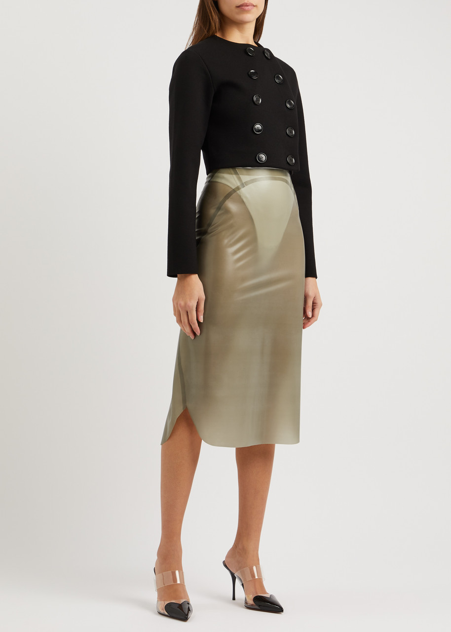 ALAÏA Printed sheer latex midi skirt | Harvey Nichols
