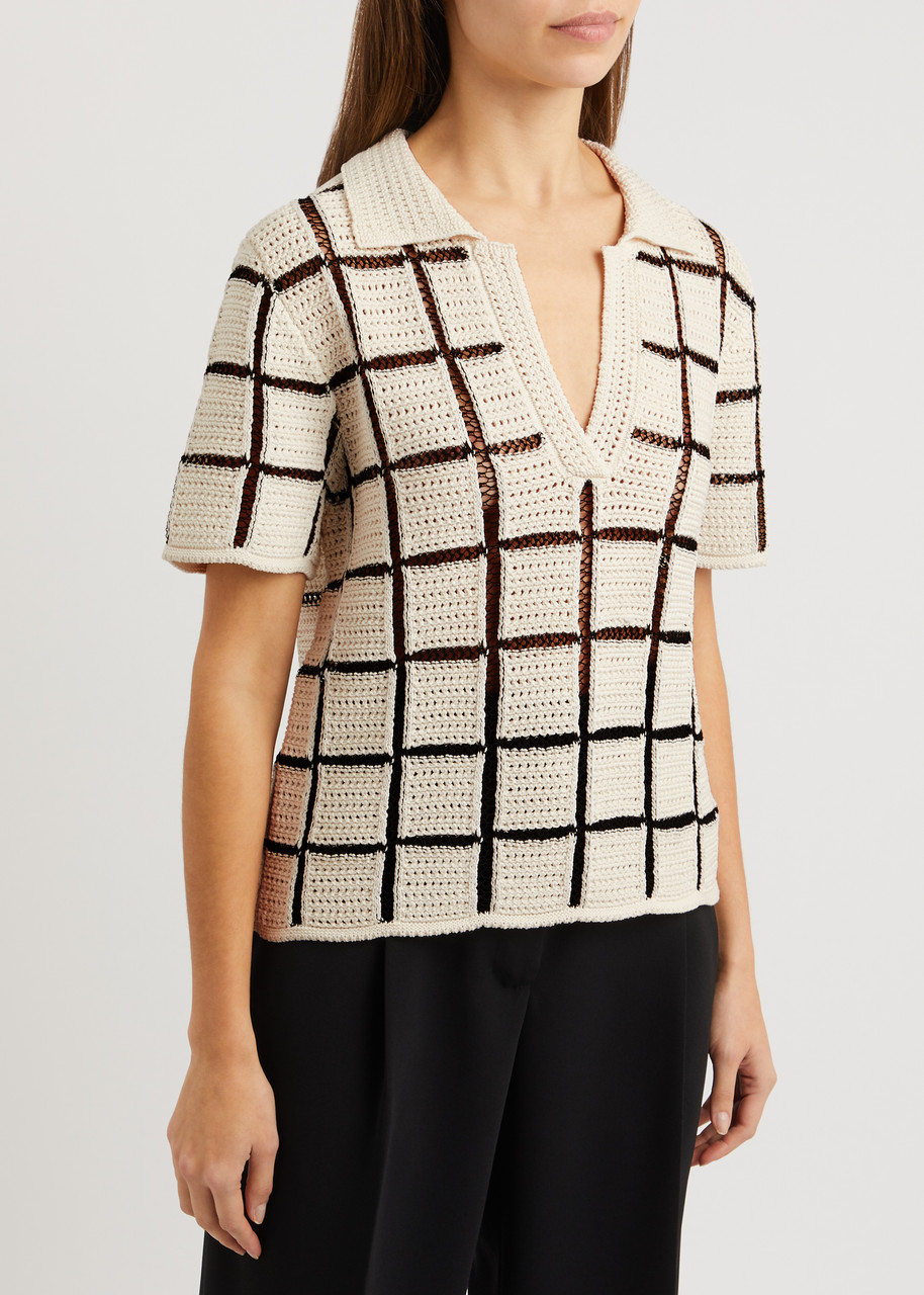 DRIES VAN NOTEN Tiramisu checked crochet polo shirt | Harvey Nichols