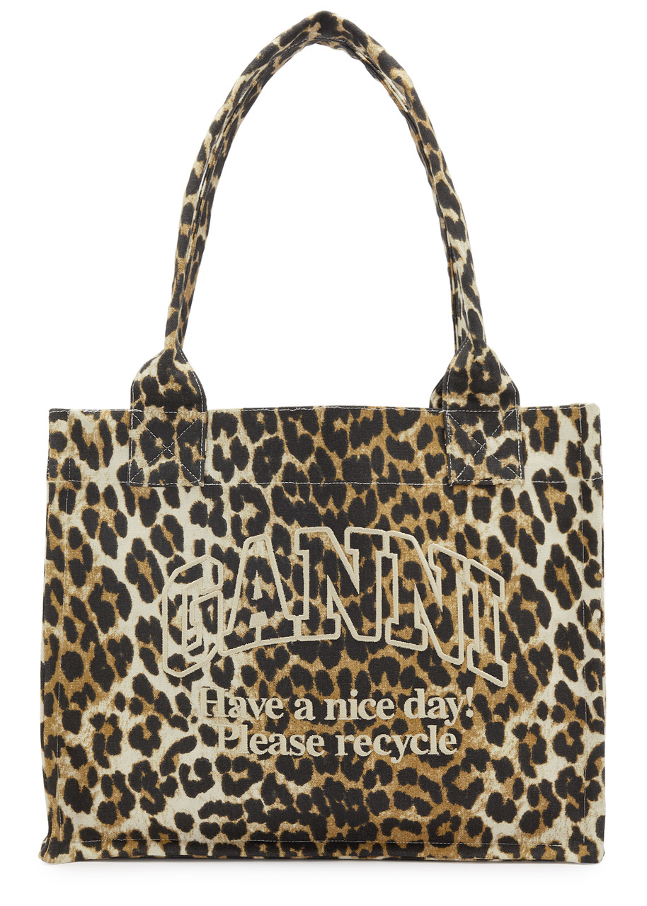 GANNI Easy Shopper large leopard-print canvas tote | Harvey
