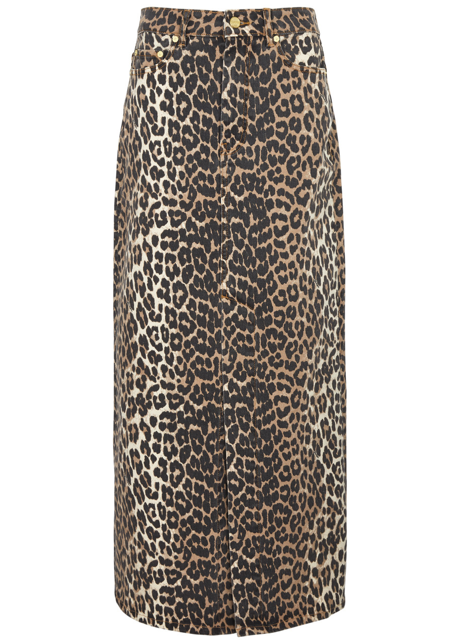 GANNI Leopard-print stretch-denim maxi skirt | Harvey Nichols
