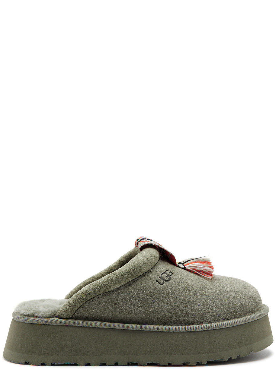 UGG Tazzle embroidered suede flatform slippers | Harvey Nichols