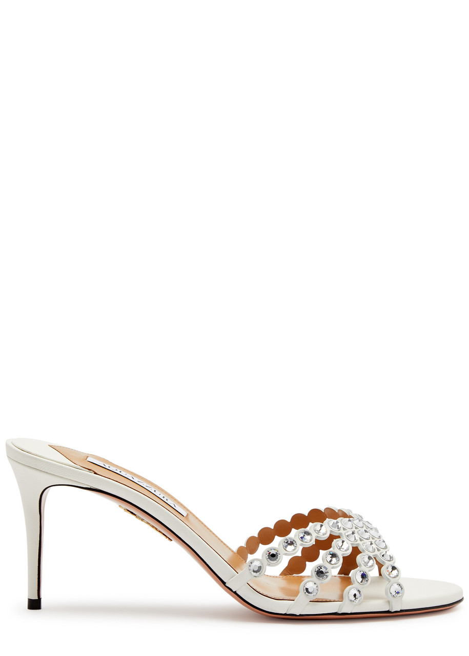 【AQUAZZURA】tequila 75 crystal-embellished レザー mules Aquazzura Tequila 75 leather mules - Slippers - Compare