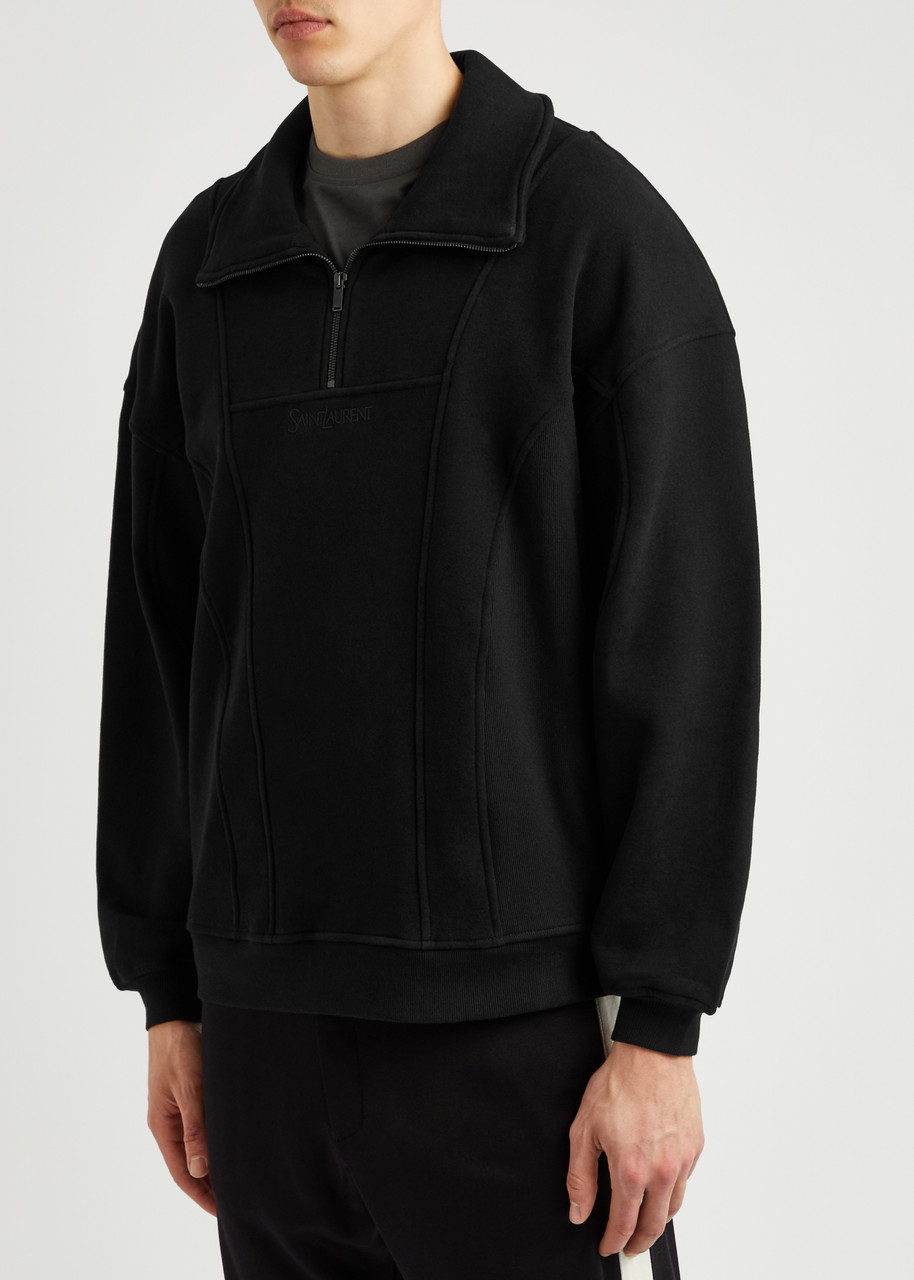 SAINT LAURENT Logo-embroidered half-zip cotton sweatshirt | Harvey